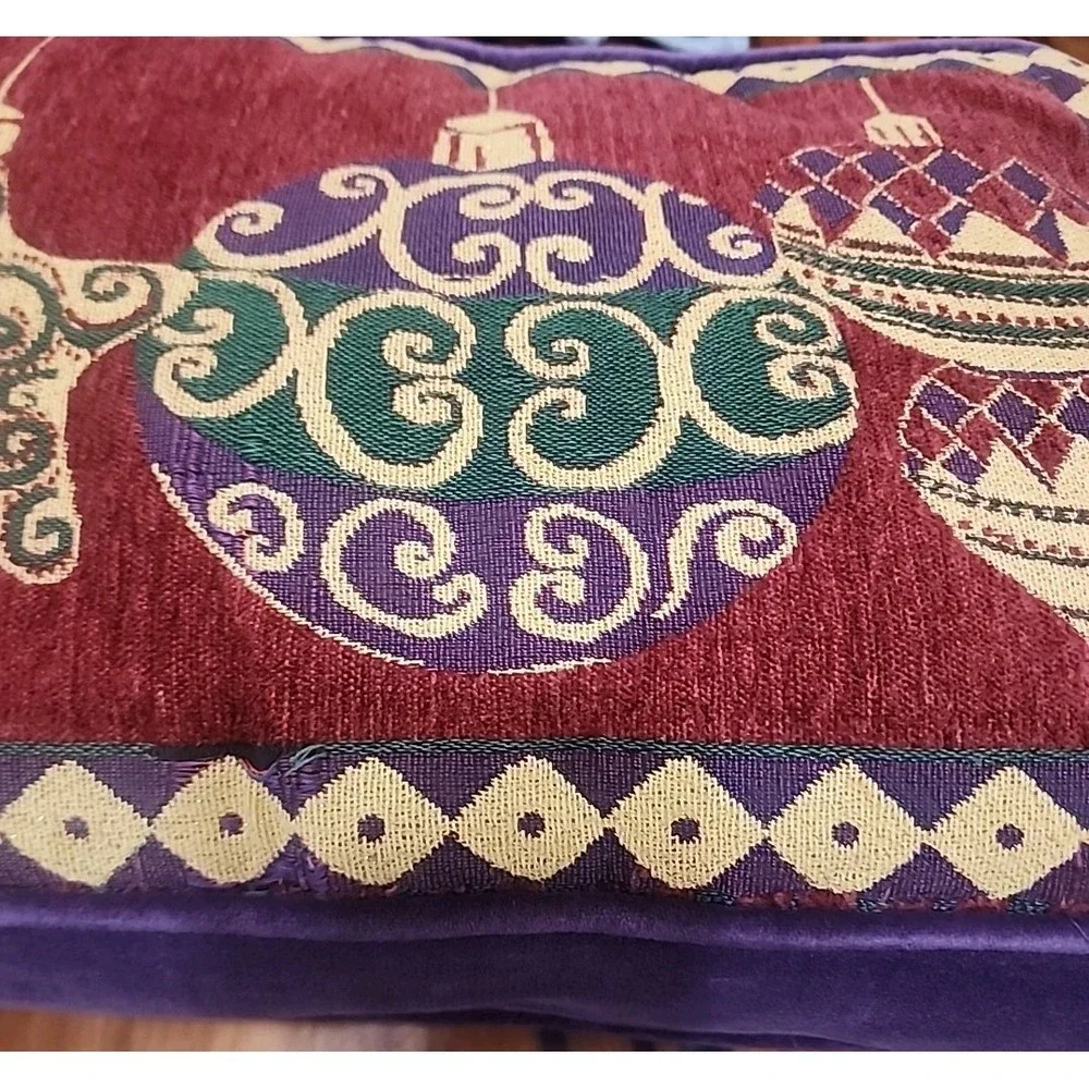 Unique Christmas Decorative Throw Pillow Purple Velour Ornaments 12x18 Inch Deco